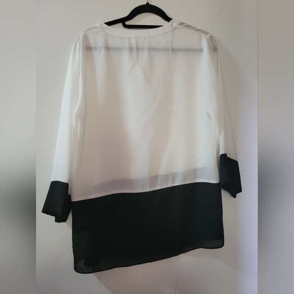 Gilani black & white sheer 3/4 sleeve tunic top size 10 - Picture 2 of 4
